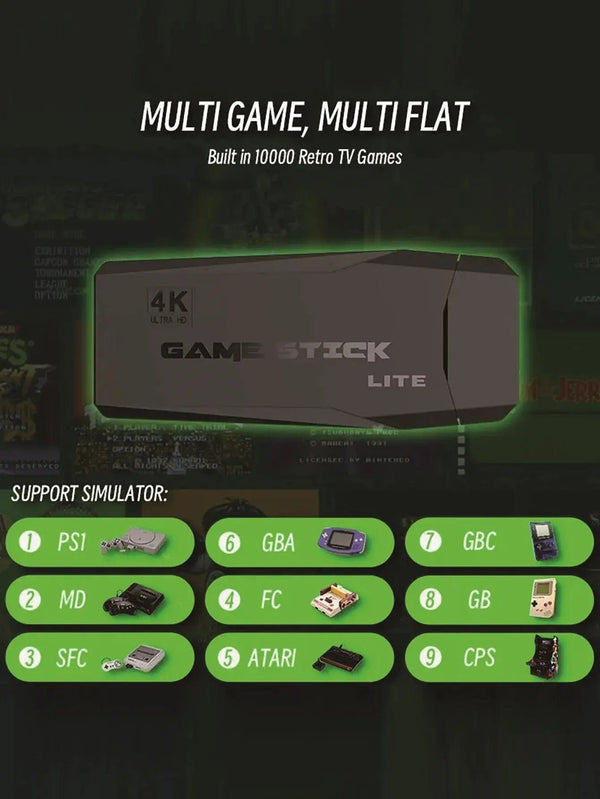 Planet Gates Yellow 4K HD Video Mini Memory Stick Plug and Play Nostalgia Simulator Classic Retro Game Console For Gifts