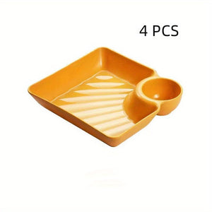 Planet Gates Yellow 4PCS 4pcs Unbreakable Serving Platter Set, Potato Chip Plate, Sturdy Snack Plate, Sushi Plate, 18.54cm X 16.76cm Serving Dishes For Appetizer, Charcuterie, Kitchen Tools, Kitchen Accessories, Kitchen Gadgets