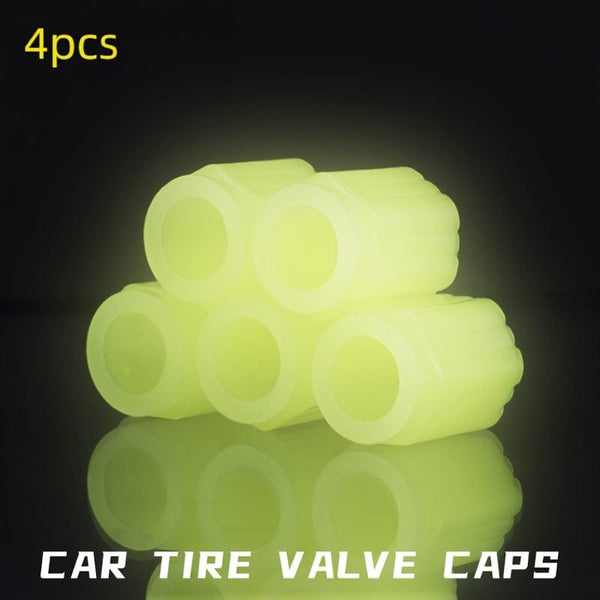 Planet Gates Yellow 4pcs Luminous Valve Stem Caps, Universal Car Fluorescent Car Tire Valve Caps, Luminous Bicycle Tire Valve Stem Caps, Decorative Car Accessories