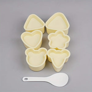 Planet Gates Yellow 6pcs+ Rice Spoon 5/6pcs, Onigiri Molds With 1 Rice Paddle, Rice Ball Molds, Japanese Sushi Makers, For Lunch Box, Bento Box Decorating, Kitchen Gadgets, Kitchen Stuff, Kitchen Accessories