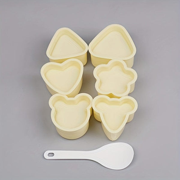 Planet Gates Yellow 6pcs+ Rice Spoon 5/6pcs, Onigiri Molds With 1 Rice Paddle, Rice Ball Molds, Japanese Sushi Makers, For Lunch Box, Bento Box Decorating, Kitchen Gadgets, Kitchen Stuff, Kitchen Accessories