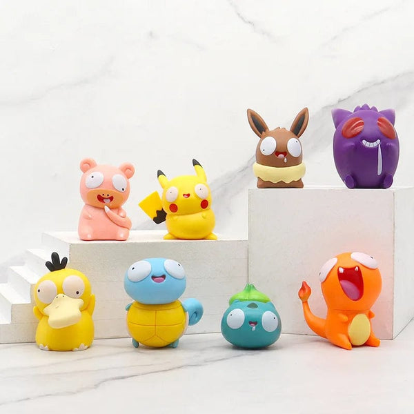 Planet Gates Yellow 8pcs/set Pokemon Silly Kawaii Big Eye Pikachu Charmander Bulbasaur Funny Gk Action Figure Toy Christmas Gift for Children