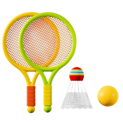 Planet Gates yellow and green Kids Tennis Rackets, Soft Training Balls Badminton Shuttlecocks Racquets Family Interactive Sport Toy Colorful Game Supplies New