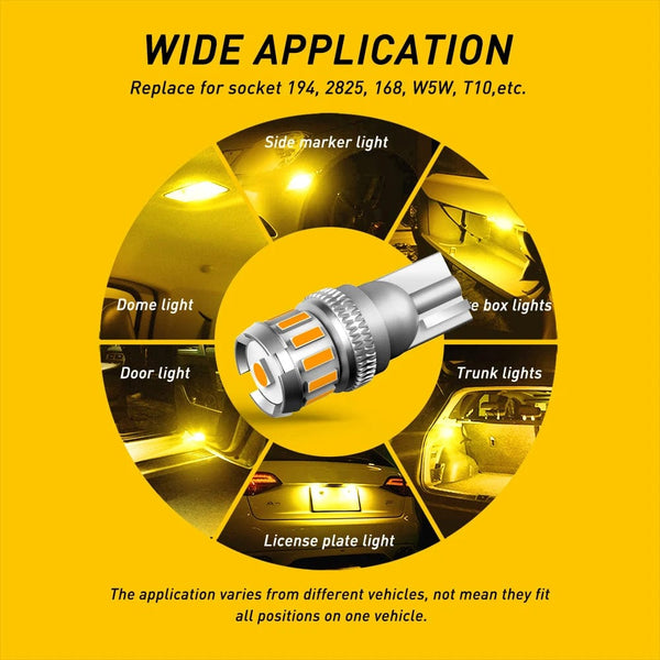 Planet Gates Yellow AUXITO 2PCS T10 W5W Red LED Bulb Canbus 194 168 White Car Interior Lights Yellow License Plate Leds Lamp Reading Trunk LIght 12V