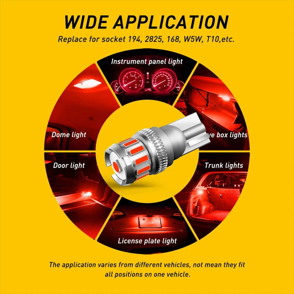 Planet Gates Yellow AUXITO 2PCS T10 W5W Red LED Bulb Canbus 194 168 White Car Interior Lights Yellow License Plate Leds Lamp Reading Trunk LIght 12V