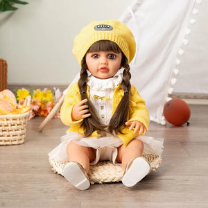 Planet Gates yellow beret / 55cm 55cm Dolls Full Body Silicone Vinyl Doll Beauty Long Hair Girl Lifelike Bewborn Baby Princess Bebe Dolls Doll Toys