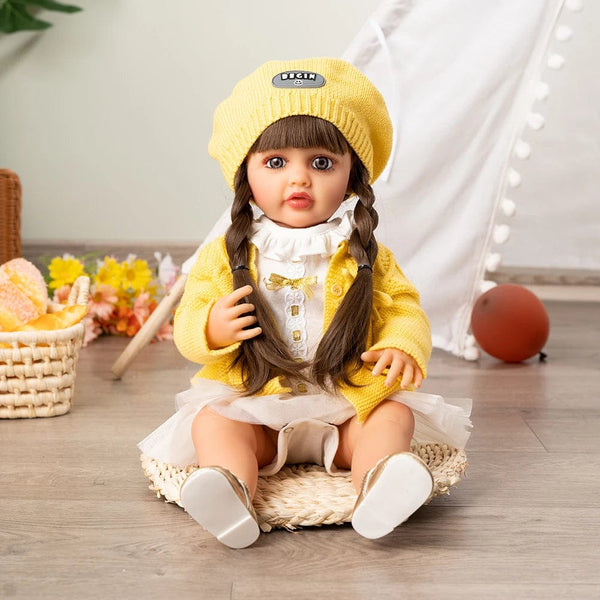 Planet Gates yellow beret / 55cm 55cm Dolls Full Body Silicone Vinyl Doll Beauty Long Hair Girl Lifelike Bewborn Baby Princess Bebe Dolls Doll Toys