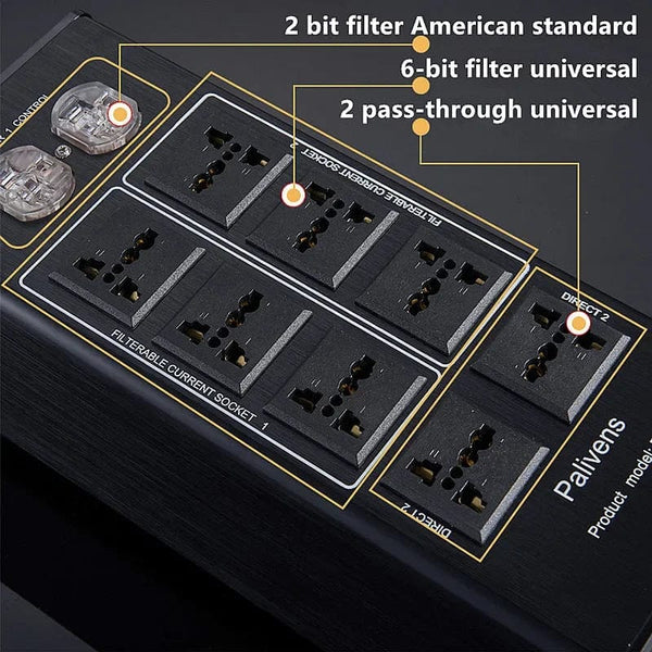 Planet Gates yellow black 3000W 15A Audio AC Power Filter Power Socket LED Digital Display Audio Noise Filter Lightning Protection Palivens P20
