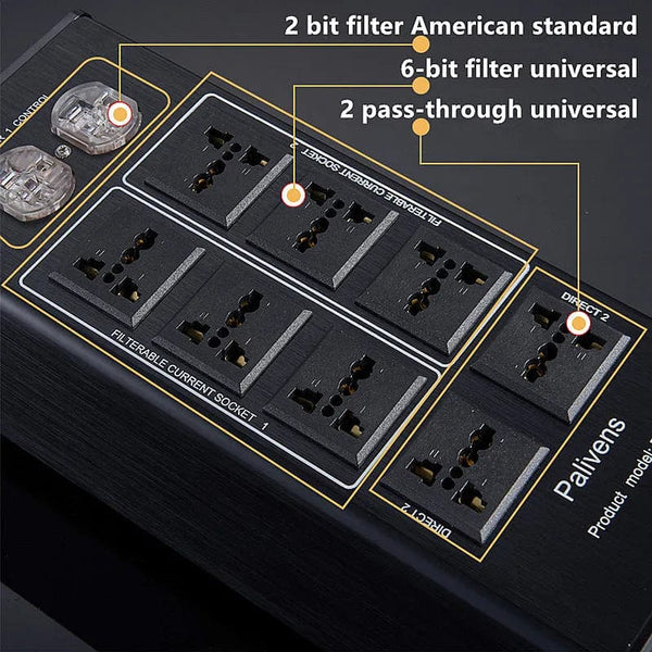 Planet Gates yellow black 3000W 15A Audio AC Power Filter Power Socket LED Digital Display Audio Noise Filter Lightning Protection Palivens P20
