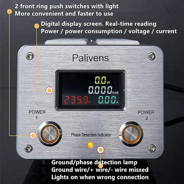Planet Gates yellow black 3000W 15A Audio AC Power Filter Power Socket LED Digital Display Audio Noise Filter Lightning Protection Palivens P20