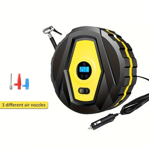 Planet Gates Yellow DC12v Wired Car Tire Inflator Pump, Preset Tire Pressure Fully Self Stop Detect Tire Pressure With Digital Display And Lighting, Perfect For Cars