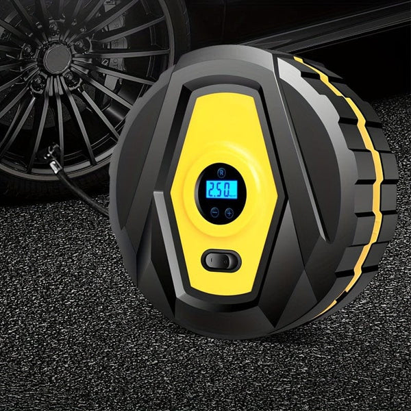 Planet Gates Yellow DC12v Wired Car Tire Inflator Pump, Preset Tire Pressure Fully Self Stop Detect Tire Pressure With Digital Display And Lighting, Perfect For Cars