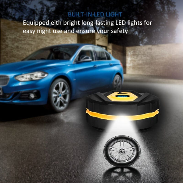 Planet Gates Yellow DC12v Wired Car Tire Inflator Pump, Preset Tire Pressure Fully Self Stop Detect Tire Pressure With Digital Display And Lighting, Perfect For Cars