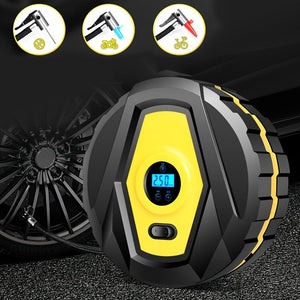 Planet Gates Yellow DC12v Wired Car Tire Inflator Pump, Preset Tire Pressure Fully Self Stop Detect Tire Pressure With Digital Display And Lighting, Perfect For Cars