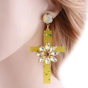 Planet Gates yellow Drop Resin Cross Earrings Brand Crystal Big Earring Large Long Brinco Ear Accessories Oorbellen Christmas Gift jewelr