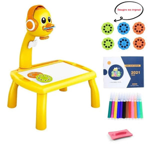 Planet Gates Yellow Duck 6 slides Mini Led Projector Art Drawing Table Light Toy for Children Kids Painting Board Small Desk Educational Learning Paint Tool Craft