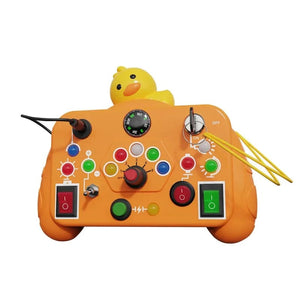 Planet Gates Yellow Duck Cartoon Montessori Busy Board Sensory Toys with LED Light Switch Control Board Travel Activities Children Game for 2-4 Years Old