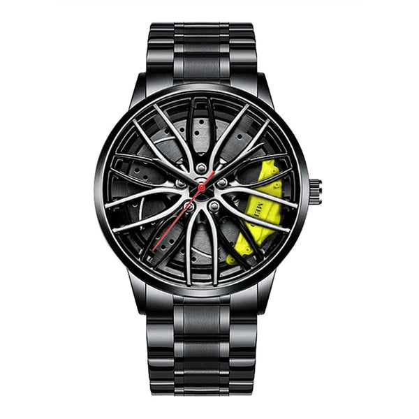Planet Gates Yellow Fashion Men Sports Watches 3d Car Wheel Stainless Steel Band Wrist Watch Men's Quartz Watch Men's Watches