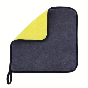 Planet Gates Yellow Gray 30*30cm / 1pc High-density Car Wash Towel, Coral Fleece Double-sided Thickened Car Towel, Absorbent Glass Cleaning Towel, Multi-functional Towel