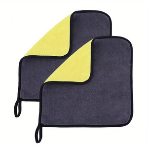 Planet Gates Yellow Gray 30*30cm / 2pcs High-density Car Wash Towel, Coral Fleece Double-sided Thickened Car Towel, Absorbent Glass Cleaning Towel, Multi-functional Towel