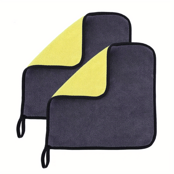 Planet Gates Yellow Gray 30*30cm / 2pcs High-density Car Wash Towel, Coral Fleece Double-sided Thickened Car Towel, Absorbent Glass Cleaning Towel, Multi-functional Towel