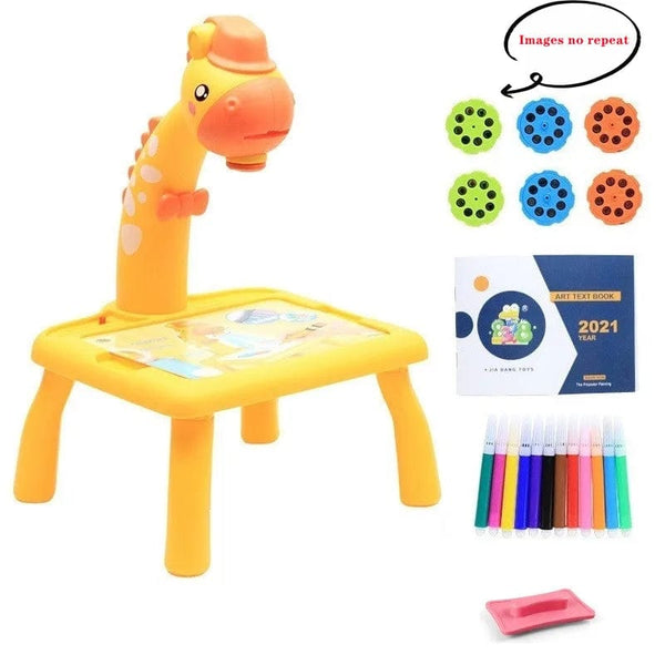 Planet Gates Yellow GRF 6 slides Mini Led Projector Art Drawing Table Light Toy for Children Kids Painting Board Small Desk Educational Learning Paint Tool Craft