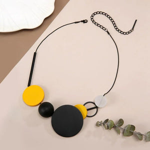 Planet Gates Yellow Handmade Natural Black Wooden Round Slice Pendant Necklace for Women Statement Bib Necklaces Vintage Jewelry