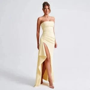 Planet Gates Yellow / M 2025 Strapless Backless High Split Maxi Dress for Women Black Off-shoulder Sleeveless Bodycon Club Party Long Dress New Clothes