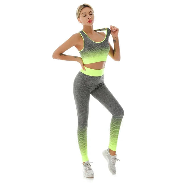 Planet Gates Yellow / One size 40-75KG 2 Piece Sets Womens Outfits Yoga Set Elastic Gradual Changing Sports Bra Tights Yoga Suit Set Fitness Workout Sports Leggings