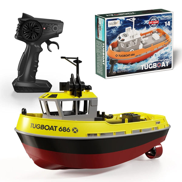 Planet Gates Yellow RC Tugboat 2.4G Remote Control Ship Dual Motor Power Proportionally Adjustable Steering Sealed Waterproof Structure Speed Boat