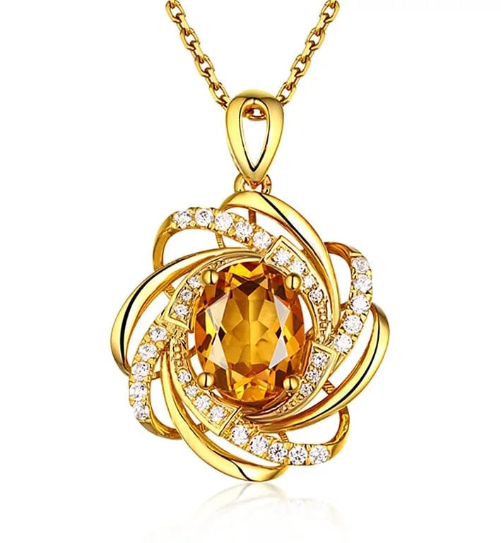 Planet Gates Yellow Real 18K Gold 2 Carats Topaz Pendant Women Luxury Yellow Gemstone 18 K Gold Necklace Crystal Jewelry Pendant Womens Accessoires