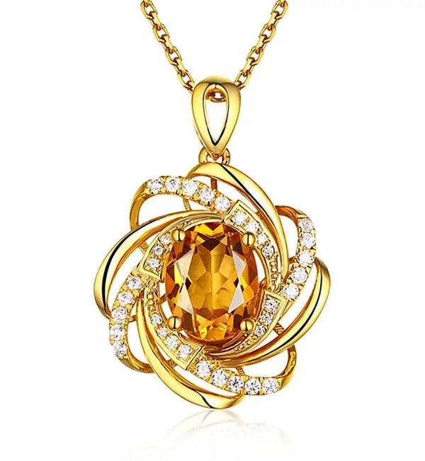 Planet Gates Yellow Real 18K Gold 2 Carats Topaz Pendant Women Luxury Yellow Gemstone 18 K Gold Necklace Crystal Jewelry Pendant Womens Accessoires