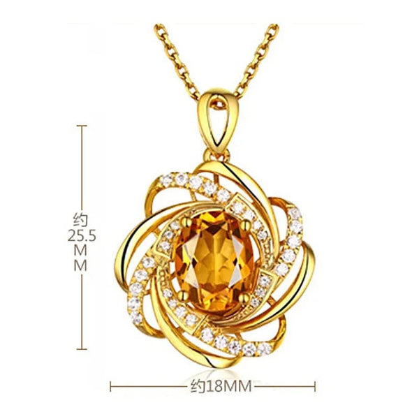 Planet Gates Yellow Real 18K Gold 2 Carats Topaz Pendant Women Luxury Yellow Gemstone 18 K Gold Necklace Crystal Jewelry Pendant Womens Accessoires