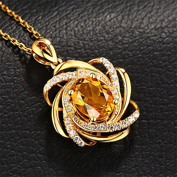 Planet Gates Yellow Real 18K Gold 2 Carats Topaz Pendant Women Luxury Yellow Gemstone 18 K Gold Necklace Crystal Jewelry Pendant Womens Accessoires
