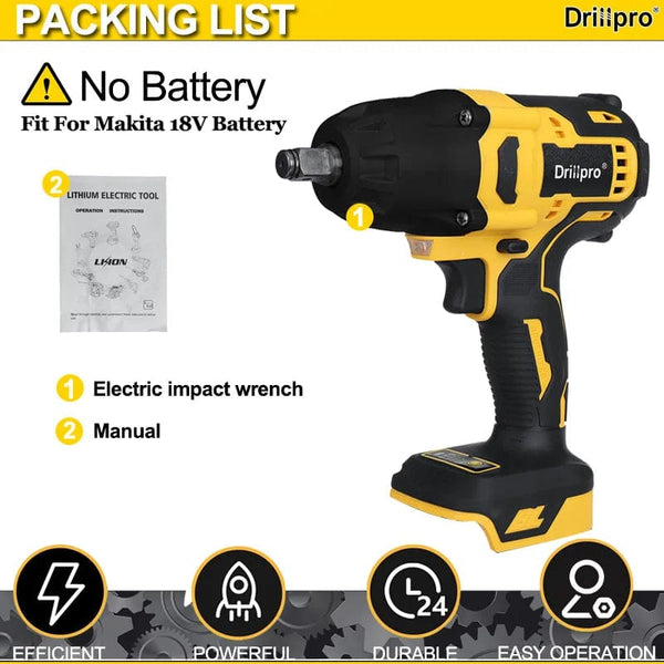 Planet Gates Yellow / Russian Federation Drillpro New 2000N.M Brushless Cordless Electric Impact Wrench Rechargeable 1/2" Wrench Drill Power Tools for Makita 18V Battery