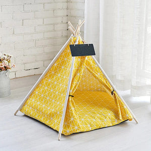 Planet Gates Yellow / S-4 corner tent Pet Tent House Dog Bed Portable Removable Washable Teepee Puppy Cat Indoor Outdoor Kennels Cave with Cushion and Blackboard