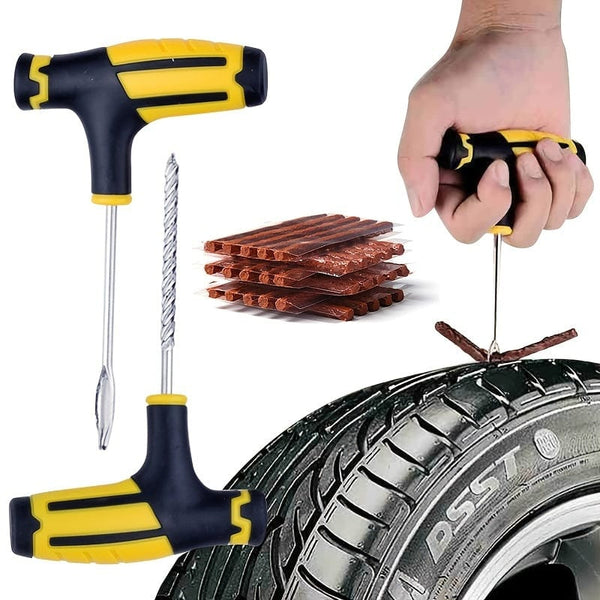 Planet Gates Yellow Suit Car Tire Repair Kit, Tubeless Tire Piercing Repair Kit, Nail Tool Set, Drag Replacement Tool Motorcycle Repair Tool