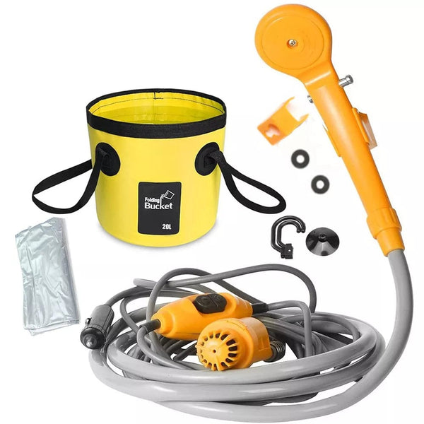 Planet Gates yellow with bag Portable Camping Shower Hiking Travel 12V Car Cigarette Lighter Outdoor Bath Shower of Plant Watering Car Cleaning Pet Bath Pump