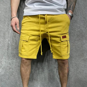 Planet Gates Yellow / XXL / Pack of 1 | CHINA Men's Casual Shorts Men's summer cargo shorts Loose multi-pocket stitching waist drawstring straight barrel
