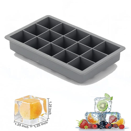 Planet Gates YH-276-Randomcolor3 15 Grid Silicone Ice Cube Mold Big Square Ice Cube Tray Mold Ice Cube Maker Non-toxic Durable Bar Pub Wine Ice Blocks Maker