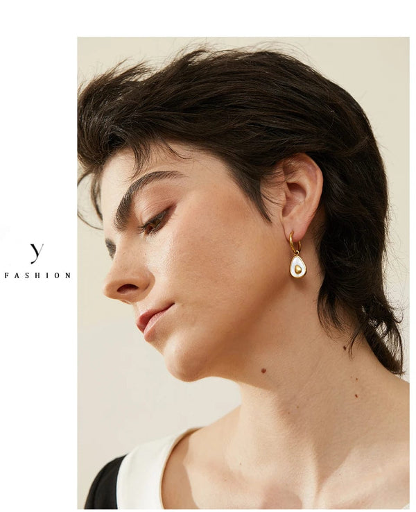 Planet Gates YH019A Yhpup Golden Avocado Drop Stainless Steel Fruit Huggie Hoop Earrings for Women Natural Shell Fashion Charm Cute Jewelry Gift