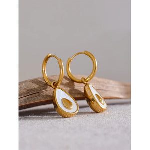 Planet Gates YH019A Yhpup Golden Avocado Drop Stainless Steel Fruit Huggie Hoop Earrings for Women Natural Shell Fashion Charm Cute Jewelry Gift