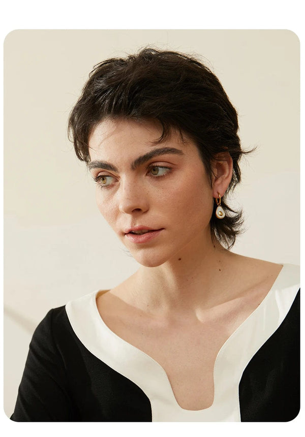 Planet Gates YH019A Yhpup Golden Avocado Drop Stainless Steel Fruit Huggie Hoop Earrings for Women Natural Shell Fashion Charm Cute Jewelry Gift