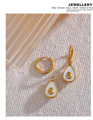 Planet Gates YH019A Yhpup Golden Avocado Drop Stainless Steel Fruit Huggie Hoop Earrings for Women Natural Shell Fashion Charm Cute Jewelry Gift
