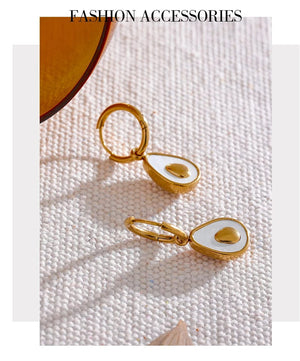 Planet Gates YH019A Yhpup Golden Avocado Drop Stainless Steel Fruit Huggie Hoop Earrings for Women Natural Shell Fashion Charm Cute Jewelry Gift