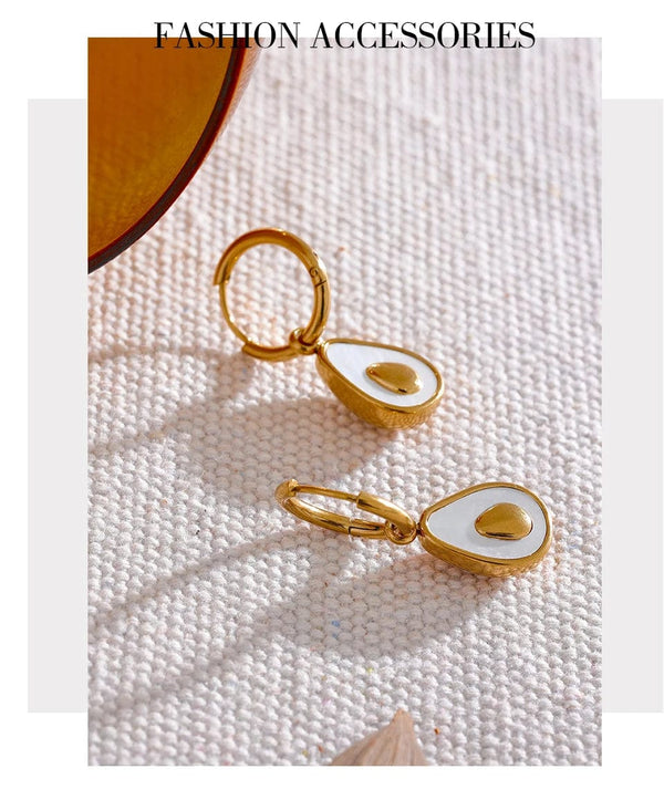 Planet Gates YH019A Yhpup Golden Avocado Drop Stainless Steel Fruit Huggie Hoop Earrings for Women Natural Shell Fashion Charm Cute Jewelry Gift