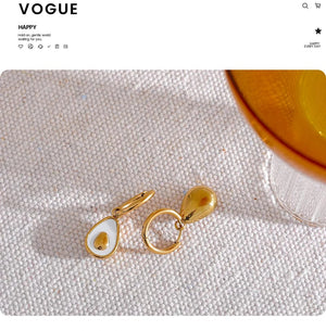 Planet Gates YH019A Yhpup Golden Avocado Drop Stainless Steel Fruit Huggie Hoop Earrings for Women Natural Shell Fashion Charm Cute Jewelry Gift