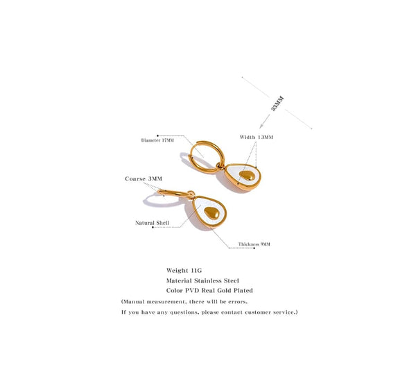 Planet Gates YH019A Yhpup Golden Avocado Drop Stainless Steel Fruit Huggie Hoop Earrings for Women Natural Shell Fashion Charm Cute Jewelry Gift
