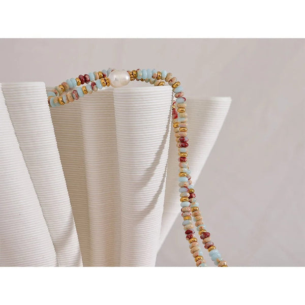 Planet Gates YH1895A Yhpup Trendy Natural Stone Freshwater Pearl Collar Chain Necklace Stainless Steel Handmade Stylish Beads Jewelry Bijoux Gift