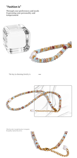 Planet Gates YH1895A Yhpup Trendy Natural Stone Freshwater Pearl Collar Chain Necklace Stainless Steel Handmade Stylish Beads Jewelry Bijoux Gift